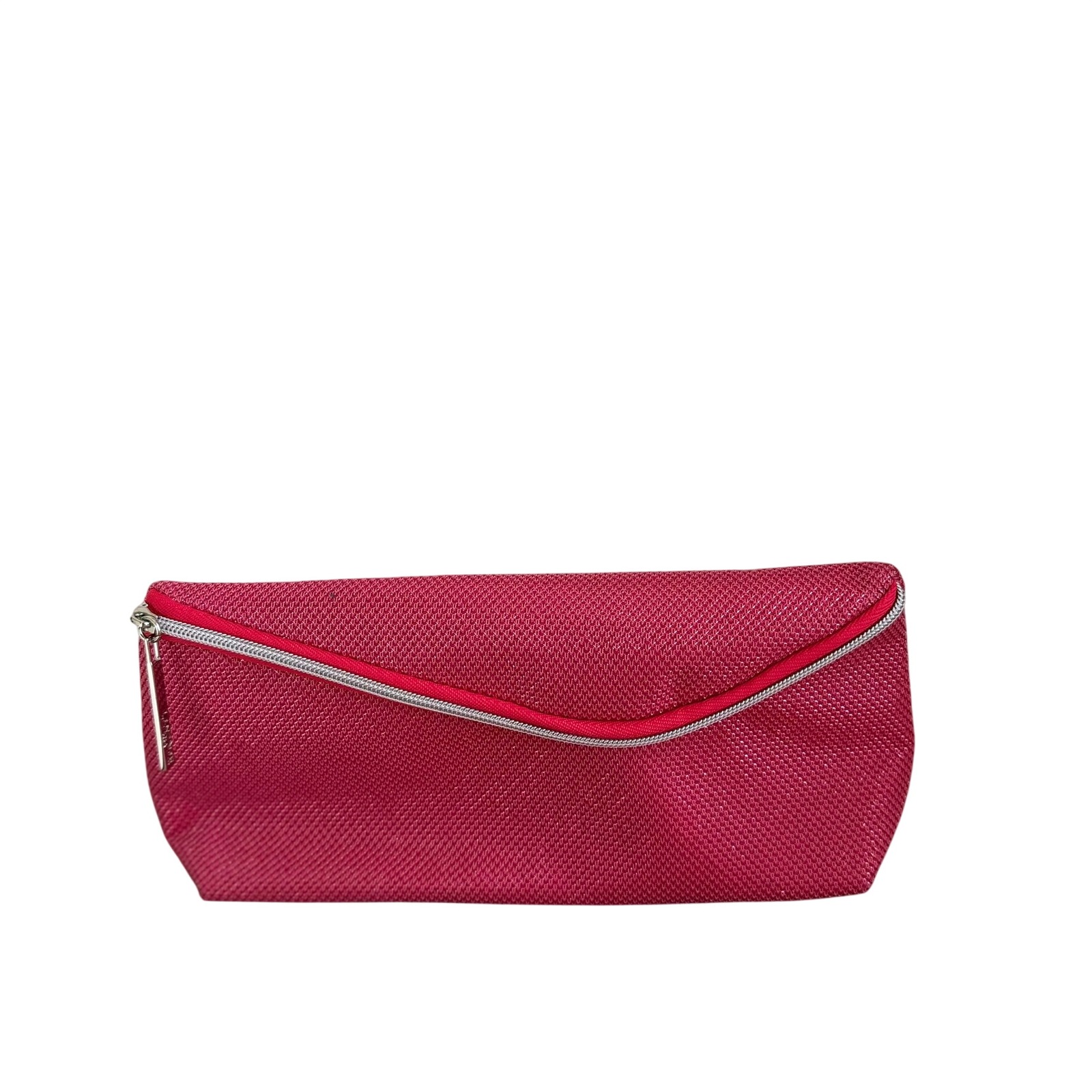 Lancome Paris Pink Textured Woven Cosmetic Makeup Bag Asymmetric Zip Pouch